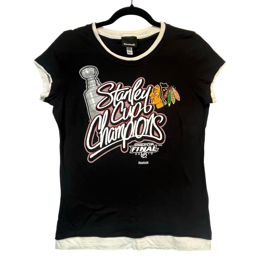 Reebok Chicago Blackhawks 2010 Stanley Cup Champions Ringer Tee M Vintage